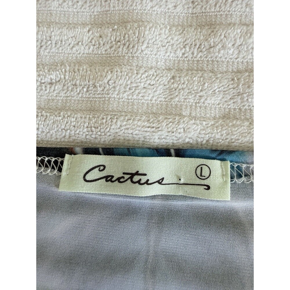 Cactus Women's L Feather Print Tunic Top Long Sleeve Rhinestone Boho Blouse - Picture 14 of 15